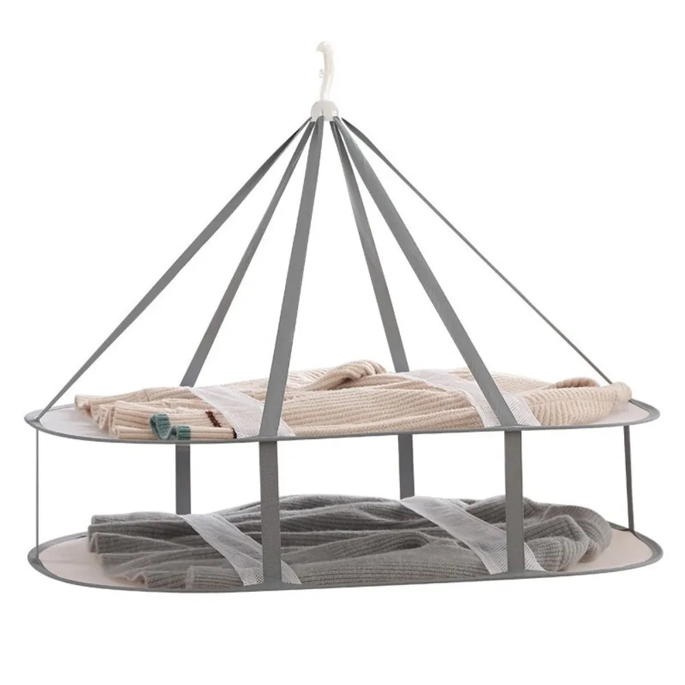 Foldable Clothes Drying Rack 3-Tier Lay Space Saving Laundry Organizer With Hanging Hook Mesh Flat Hanger Sweater Towel Socks