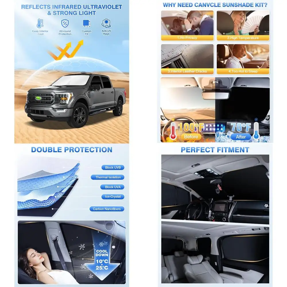 

4-Door Vehicle Windshield and Side Window Sunshade Set, 2021-2026, Black, 5-Piece for Privacy and Cooling