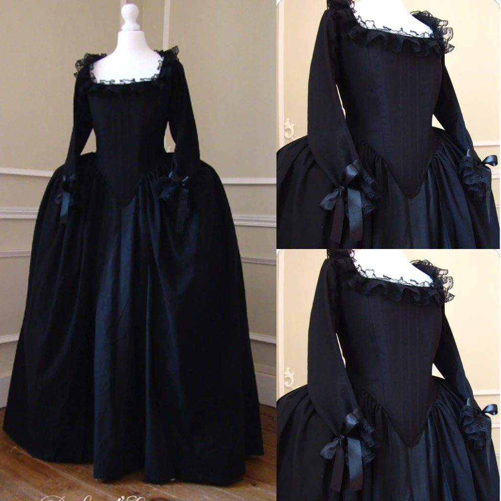 Vintage Black Rococo Evening Dress Civil war southern belle ball gown women girl black Elegant Dress Custom made