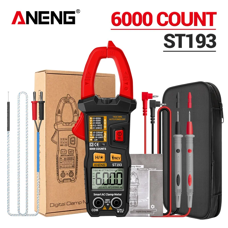 

ANENG ST193 Clamp Meter High Precision True RMS Digital 6000 Counts Multimeter AC/DC Current Voltmeter Auto Range Tester