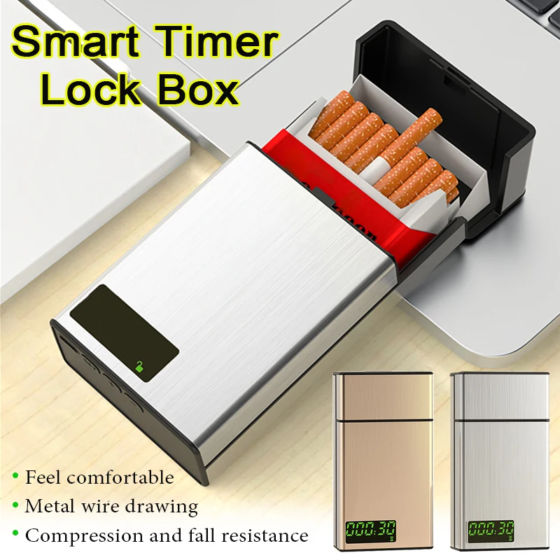 

Smart Lock Box with LED Display Aluminum Alloy Intelligent Smoking Cessation Smoke Control Artifact Timing Manager Lock Box