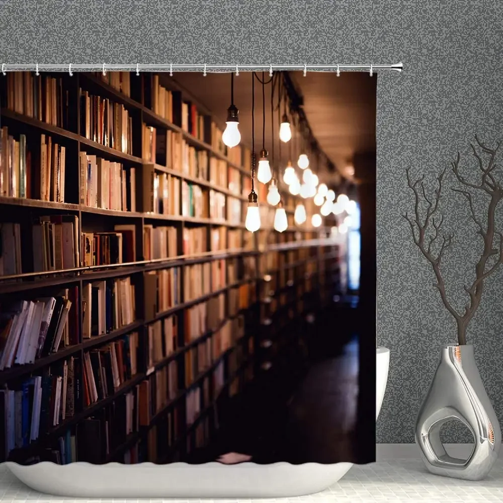 Library Old Wooden Booksheld Shower Curtain Magic Book Design Bath Curtain Study Room Temple Decoration Bathroom Decor Screens
