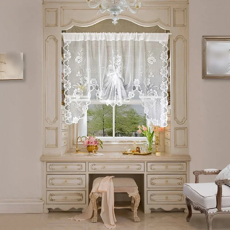 

1pc Lace Curtain Lifting Tie-Up Roman Tulle Curtain Valance For Room Kitchen Door Partition Decor