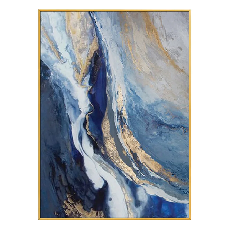 

Pure hand-painted oil painting porch background wall decorative painting cloud sea vast light luxury gold foil living room sofa