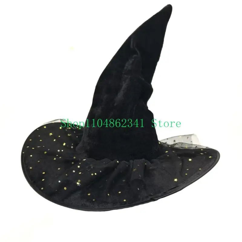 5ASD Halloween Witch Hat Star Designs Lace Designs Wizard Caps Large Witch Witch Cappello per Halloween Decor Decor Cosplay
