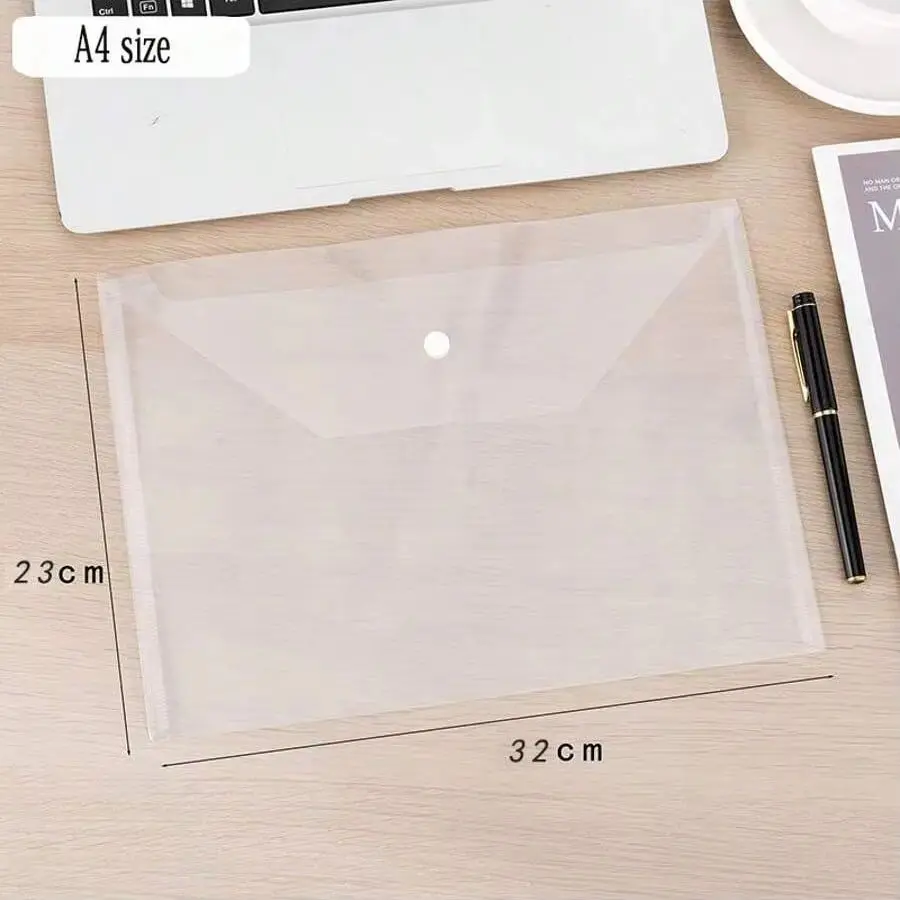 A4 Transparent Plastic File Envelopes Snap Closure PP Material Office Document Organizer Bags for Storage And Sorting