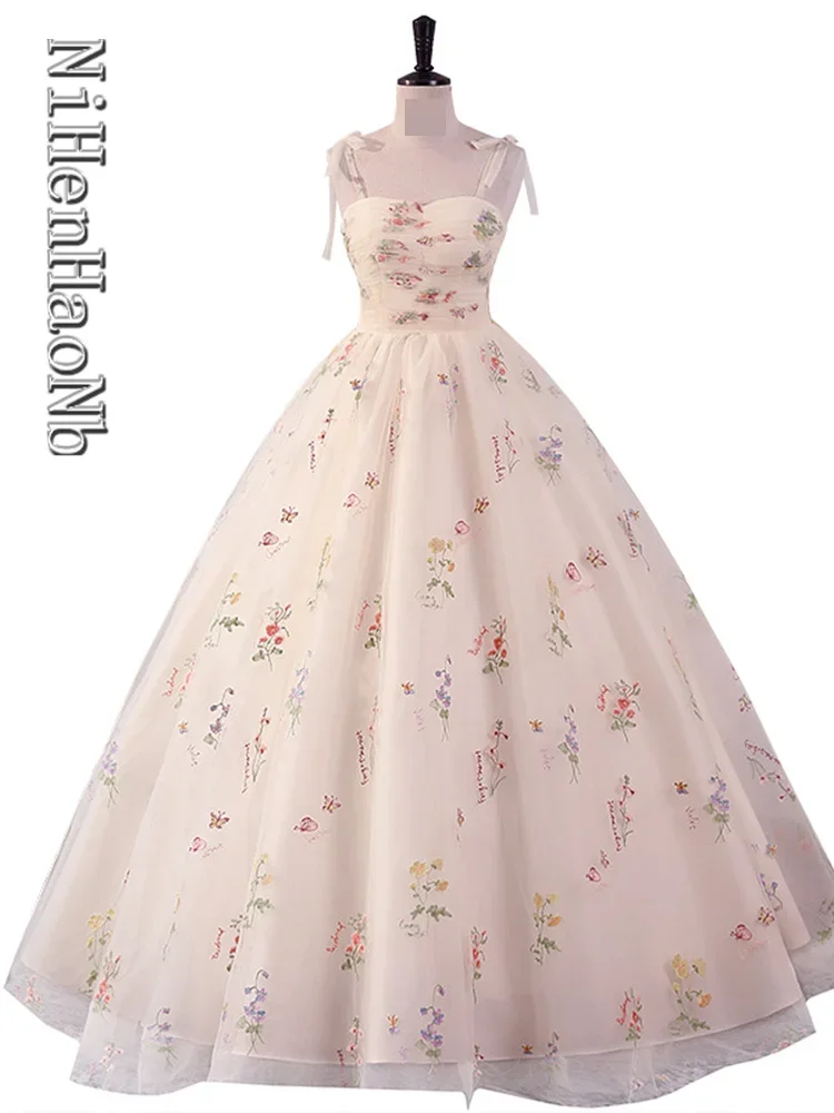 Robe de Quinceanera longue brodée de fleurs, robes de soirée de Rh, robe de princesse à bretelles élégantes, fête d'hôte formel, été 2023