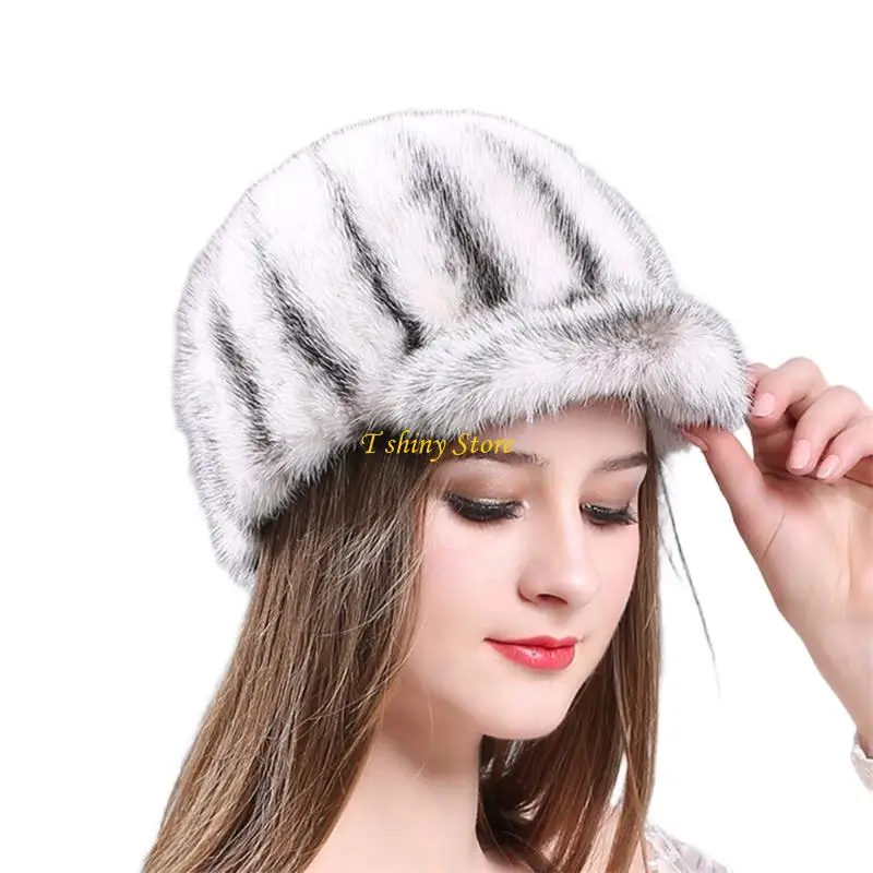 N58F Furry Thick Faux Mink Furs Hat Warm Winter Fashion Hat for Men and Women Unisex