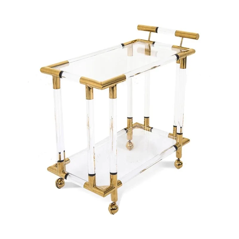 

Customized light luxury bar cart Kitchen acrylic cart 2 floors Unique rolling cart Large capacity storage rack