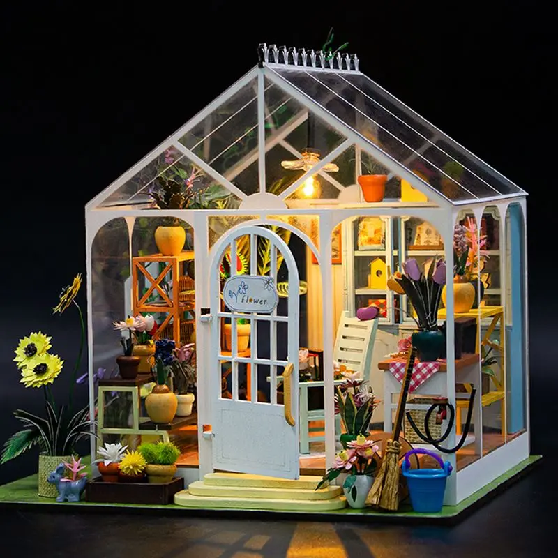 DIY Sunshine Flower House Wooden Model Kits Custom Diorama Making Building 3D Wooden Puzzles for Boys Girls Gift