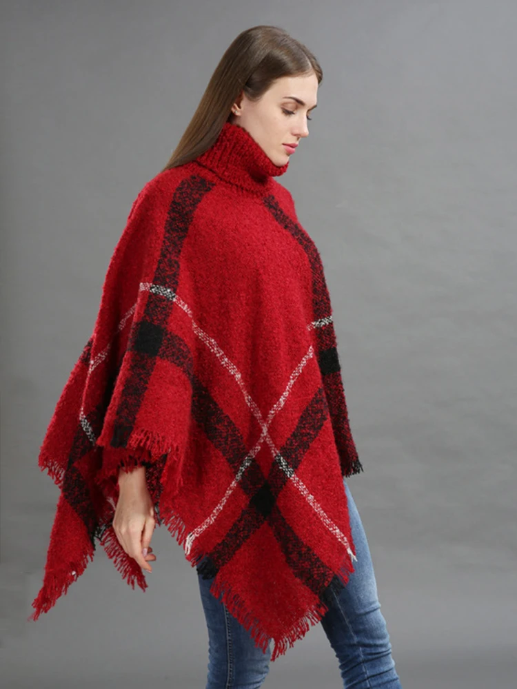 Imitation Cashmere Women Scarf Winter Classic Pullover Plaid Tassel Loose Poncho Capa Para Mujer Warm Pashmina Femme Wrap Shawl