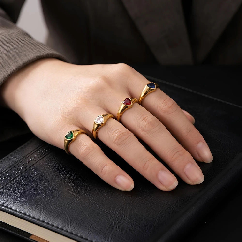 Neueste Designs Herz-Zirkon-Ring Minimalistischer Luxus-Mode Edelstahl Damenschmuck Eleganter Fingerring Geschenk – Detail 7
