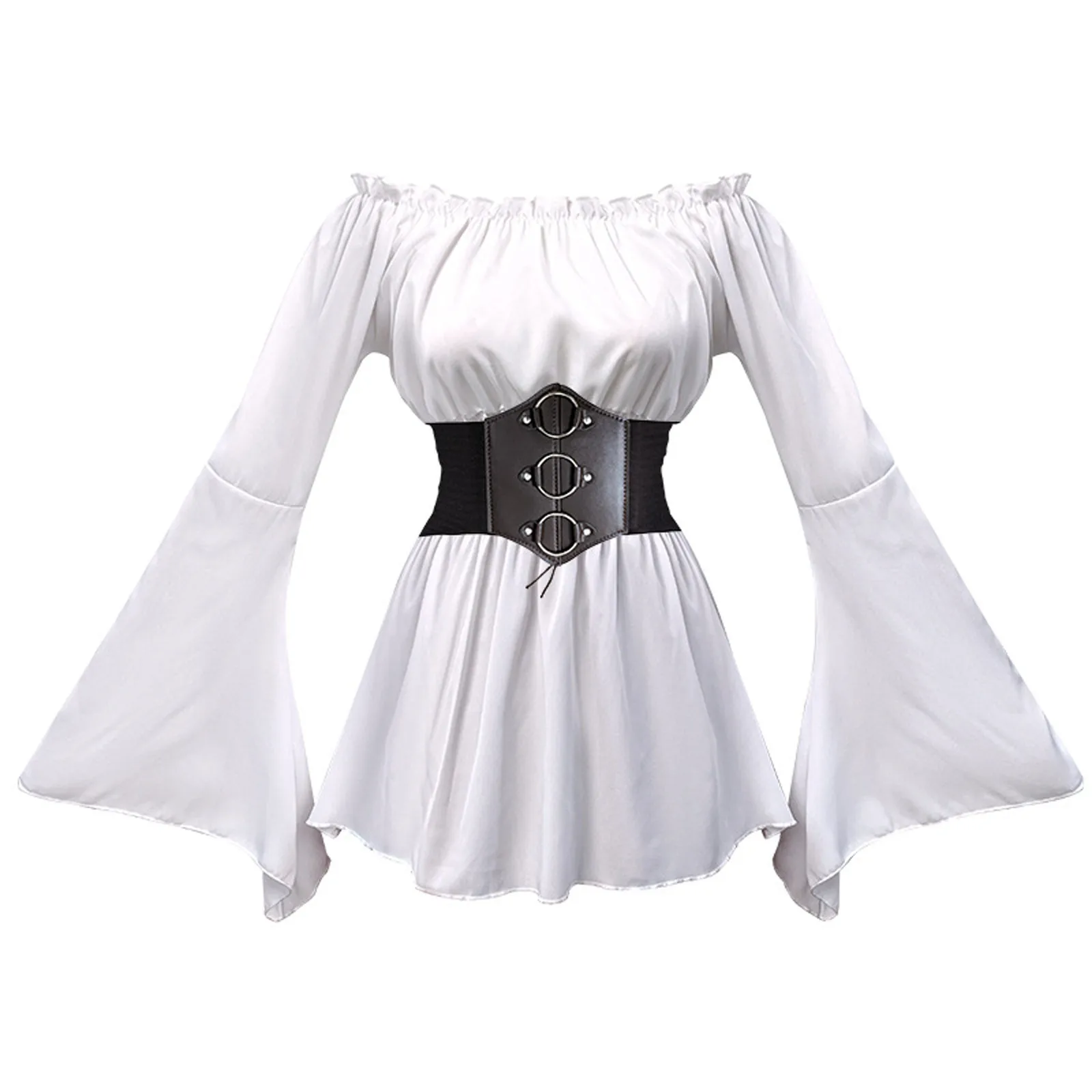 

Women Medieval Pirate Shirt Halloween Renaissance Retro Casual Stage Performances Blouses Slim Lady Long Ruffled Sleeves Tops