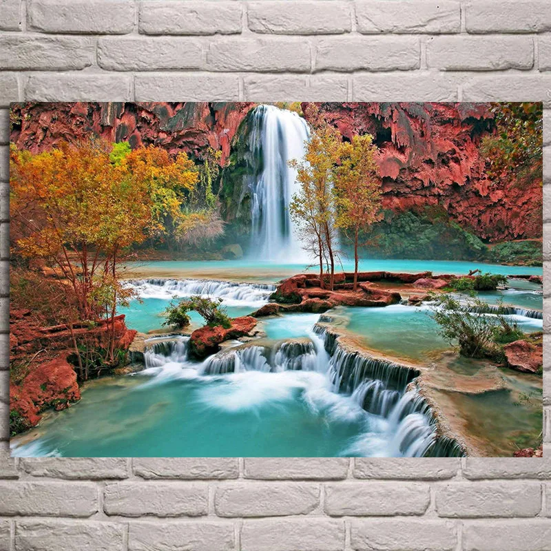 Landscape Posters Natural Waterfall Canvas Paintings Prints Wall Art Scenery Forest Picture for Living Room Cuadros Unframed