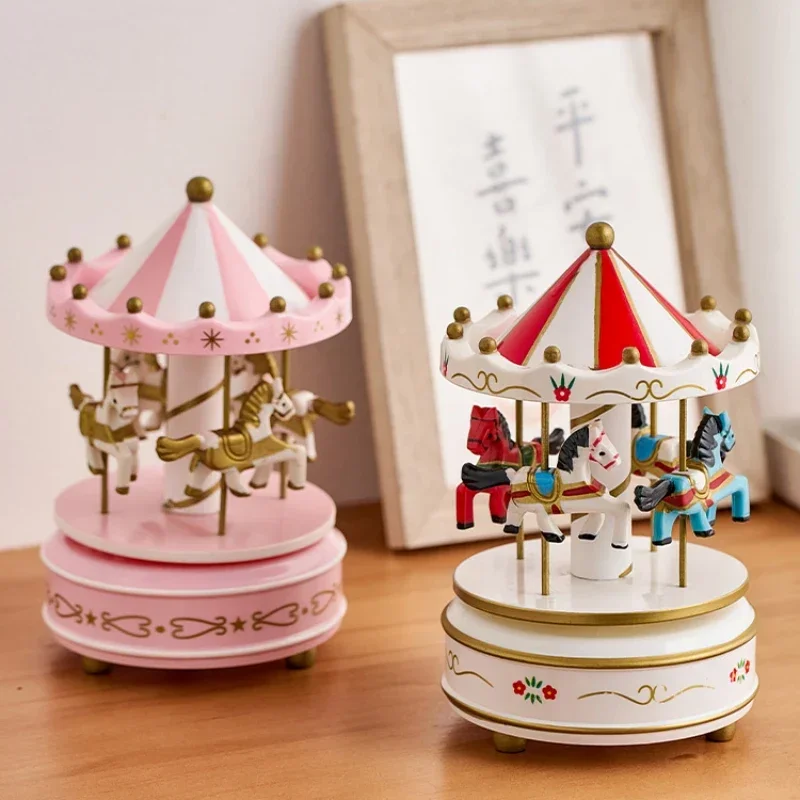 Merry-go-round Music Boxes 2023 New Creative Christmas Gifts Spire Wind-up Music Box Horse Carousel Box Home Decor