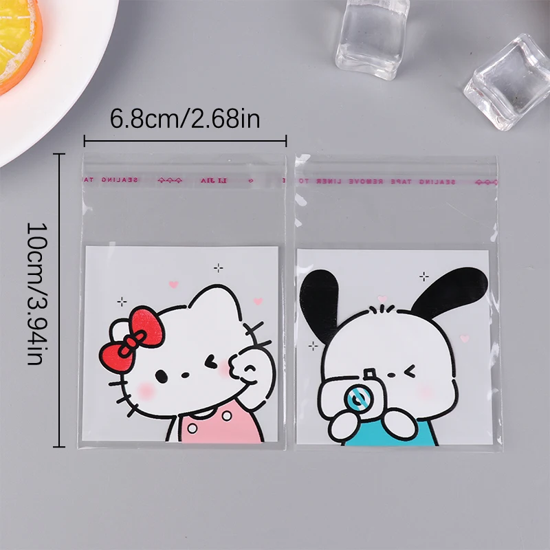 Sanrio Hello Kitty pochacco ถุงซิปล็อคโปร่งใส100ชิ้นถุงบรรจุกันน้ำถุงซานตาถุงซีลบิสกิตขนมด้วยตัวเอง