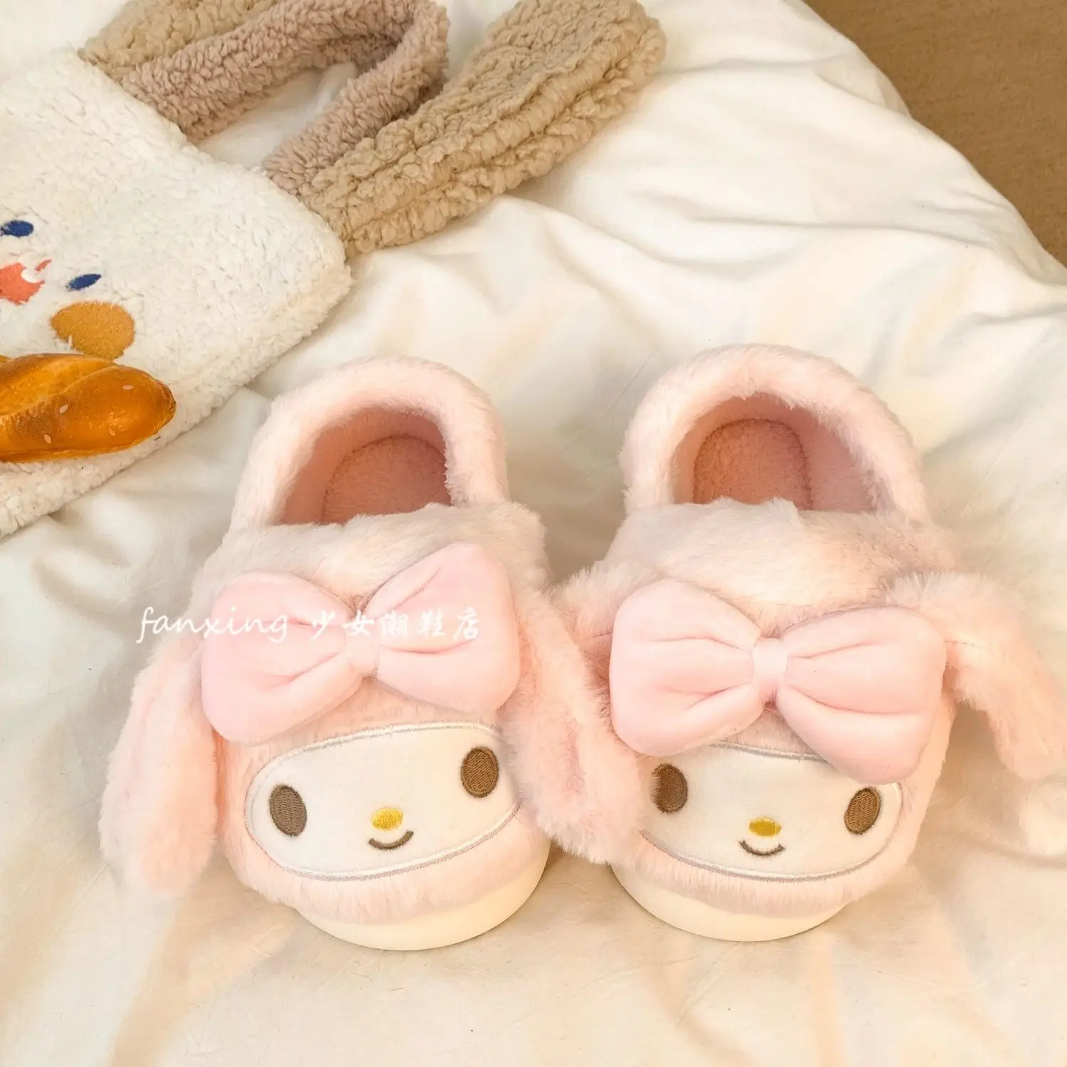 

Anime Hello Kitty Kuromi Autumn/winter Children's Cute Plush Slippers Non-Slip Warm Indoor Home Cotton Shoes Christmas Gifts