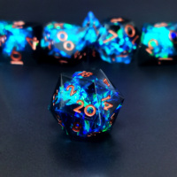 Handmade Sharp Edge Resin DnD Dice Set - 7-Piece Polyhedral Dice in Mystic Blue for Tabletop RPG and Dungeons & Dragons