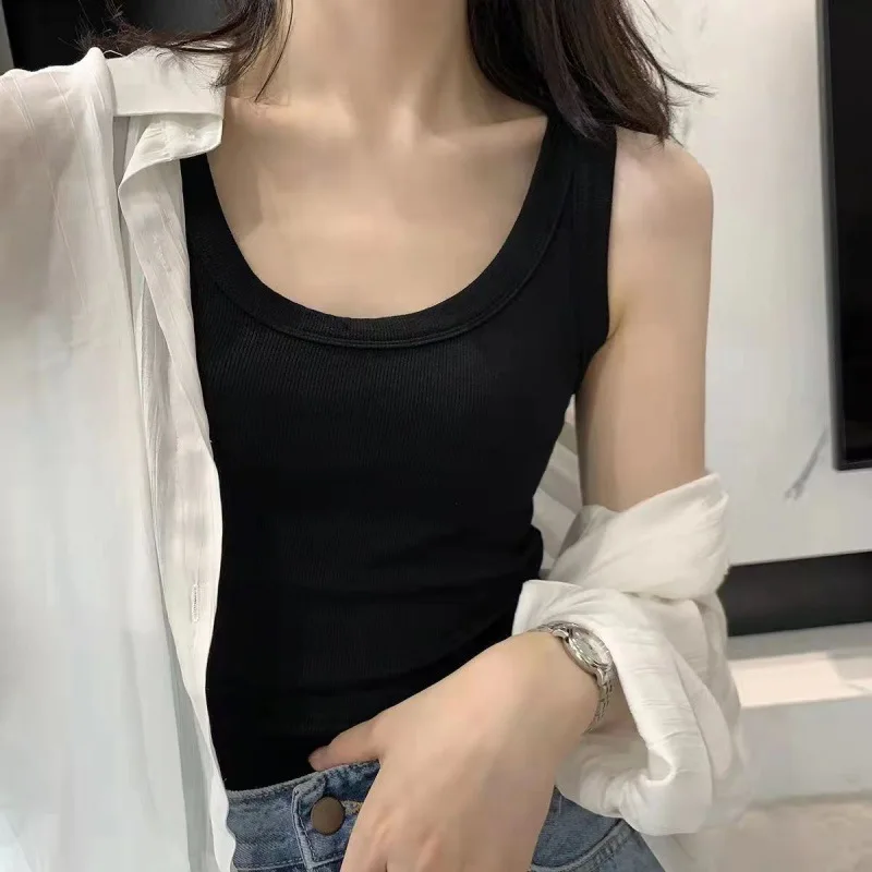 I-Shaped Tank Women Inner  Outer Wear Sleeveless Bottoming Shirt Summer Thread Vest Slim-Fit Cover Supernumerary Breast Tops