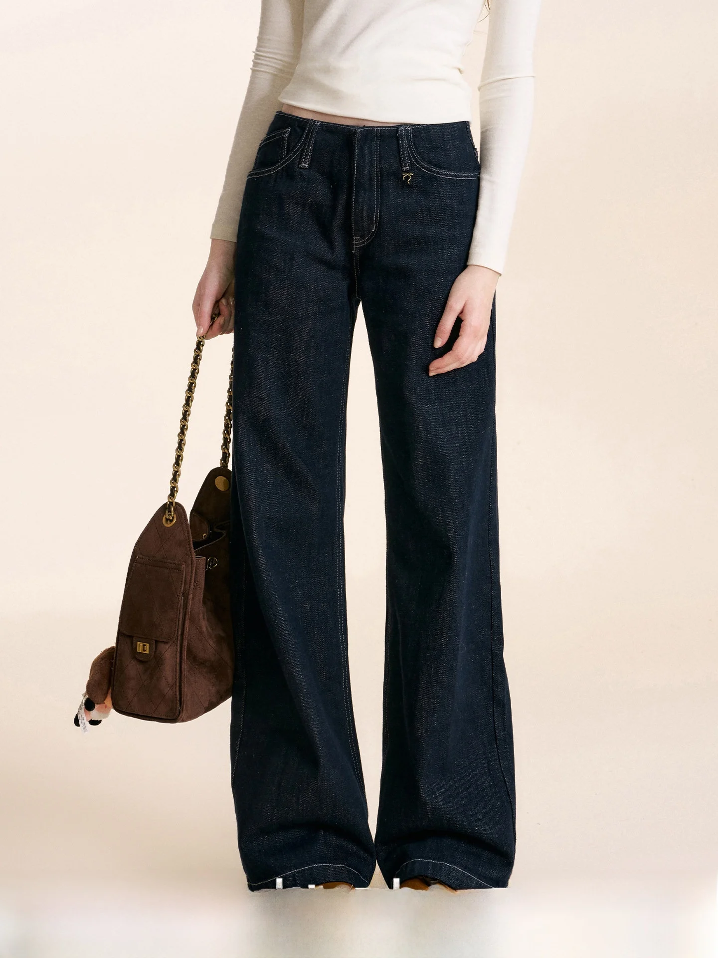 

Джинсы женские Kroche: повседневные, комфортные, свободного кроя, с широкими штанинами, из хлопка, с застежкой-молнией на талии, дышащие, эластичные, осенние