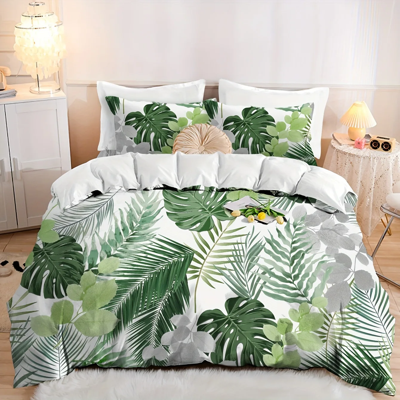 Palm Leaves Duvet Cover Monstera Banana Leaves Comforter Covers Hawaiian Tropical Bedding Set Green Leaves Branches Quilt Cover
