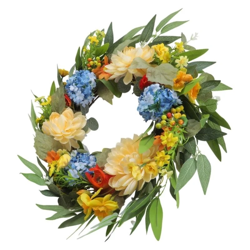 Artificial Flower Wreath Simulation Round Wreath Holiday Door Decors for Parties 15UB