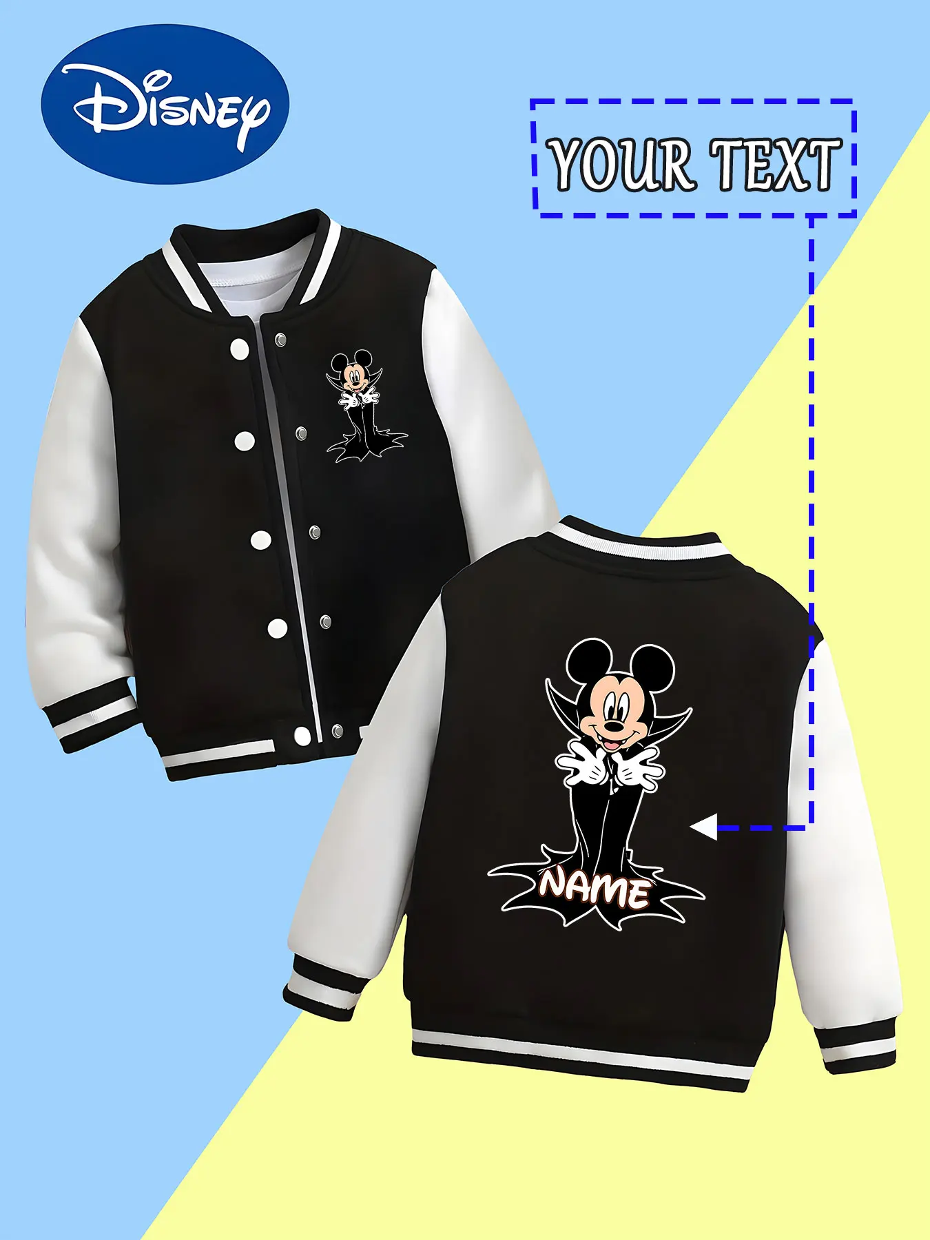 

MINISO Disney Mickey Vampire Baseball Jacket for Kids - Mickey's funny vampire shape, creative, suitable for theme parties and d