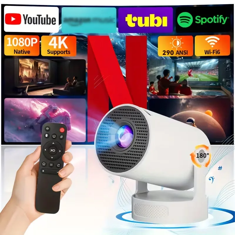 Proyector Portátil 8K Android 14, 8000 Lúmenes, WiFi 6, BT5.4, Cine en Exteriores, Altavoz HiFi de 5W, Compatible con 720P HD