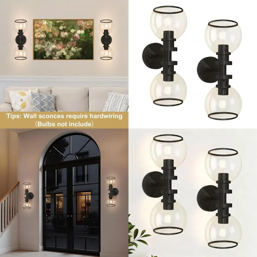 Pair of Modern Clear Glass Wall Sconces for Bathroom, Living Spaces, and More