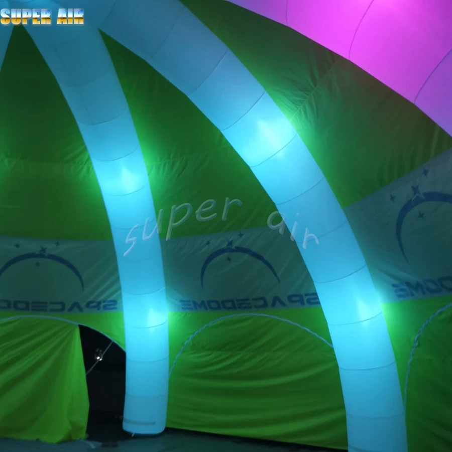 Tienda de campaña de araña inflable, iluminación LED colorida, 12m de diámetro, ocho patas y logotipo personalizado para alquiler