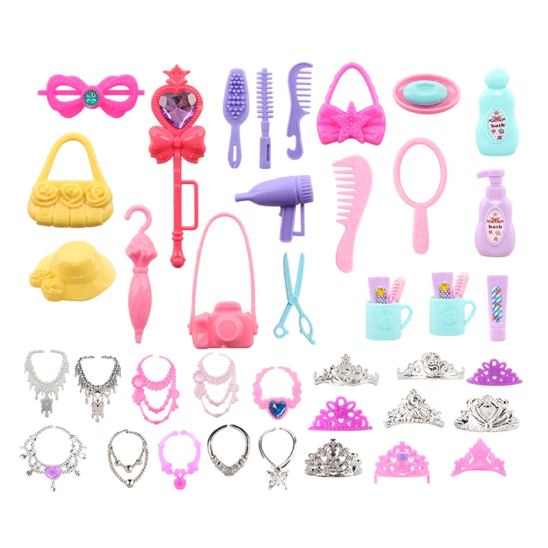 Kawaii 37 Items/ Lot Miniature Doll Accessories Kids Toys Shoes Handbags Free Shipping Things  For Barbie DIY Pretend Play Game