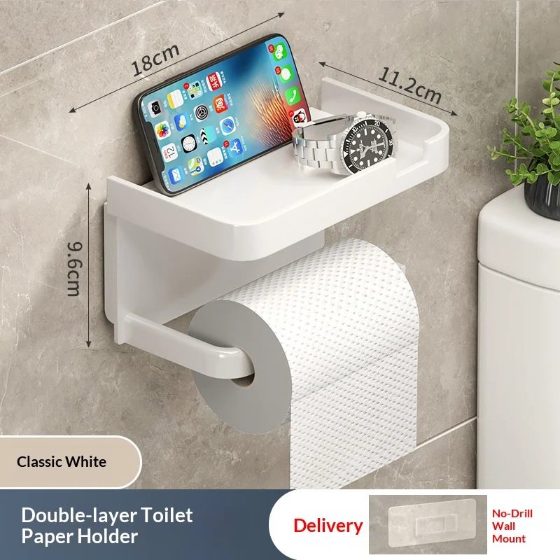 Toilet Paper Holder Plastic Storage Rack Kitchen Towel Placement of Seasoning Bottles Bathroom Wall Roll of Paper Phone Storage view 6