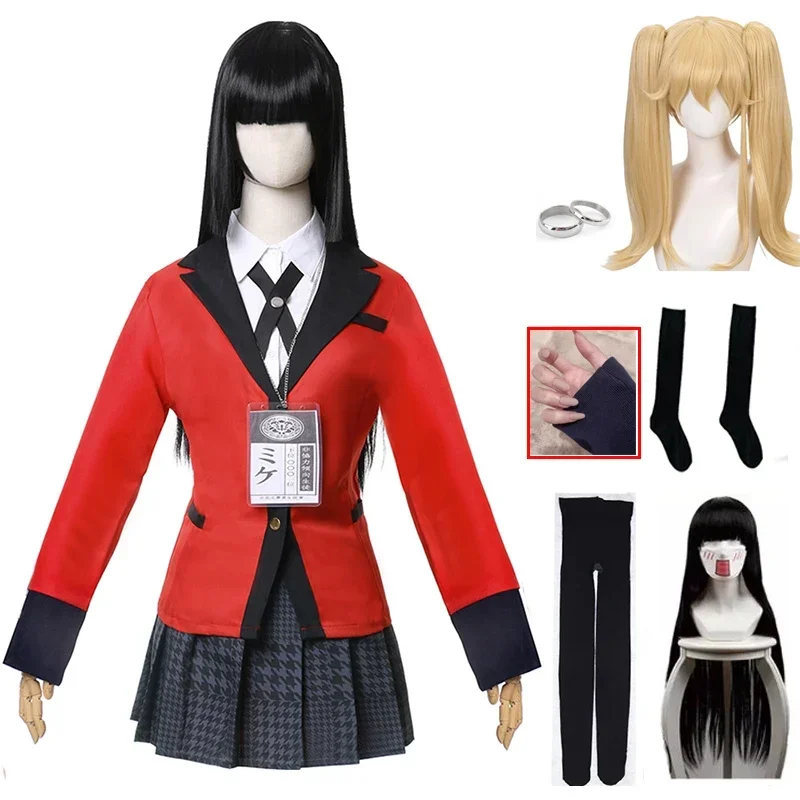 Kakegurui Jabami Yumeko  Compulsive Gambler Yumeko Jabami Cosplay Costume and Wigs Halloween Woman Party Costumes