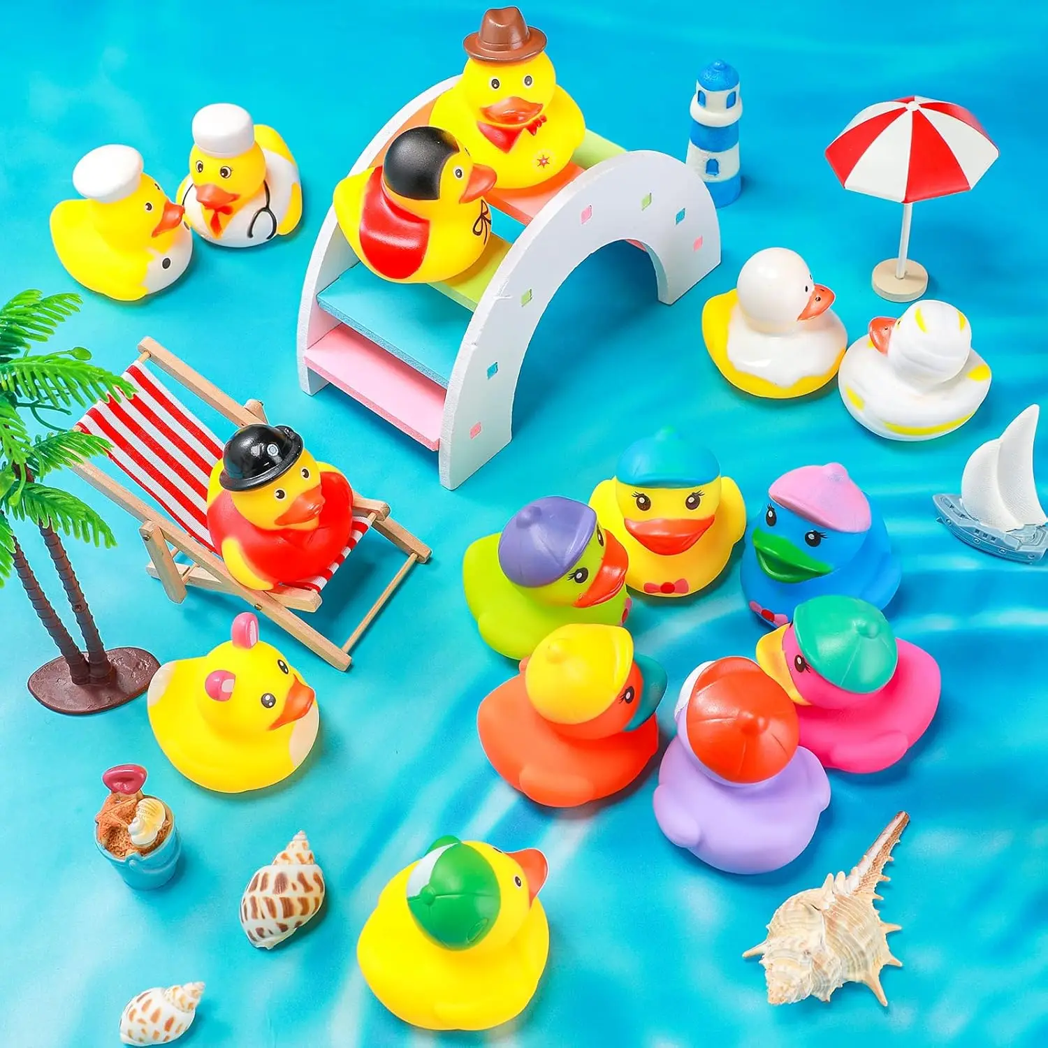 50Pcs Assortment Rubber Duck Assorted Mini Rubber Duck Squeak Float Bathtub Toy for kid Birthday Gift,BathTime,Summer Beach Pool