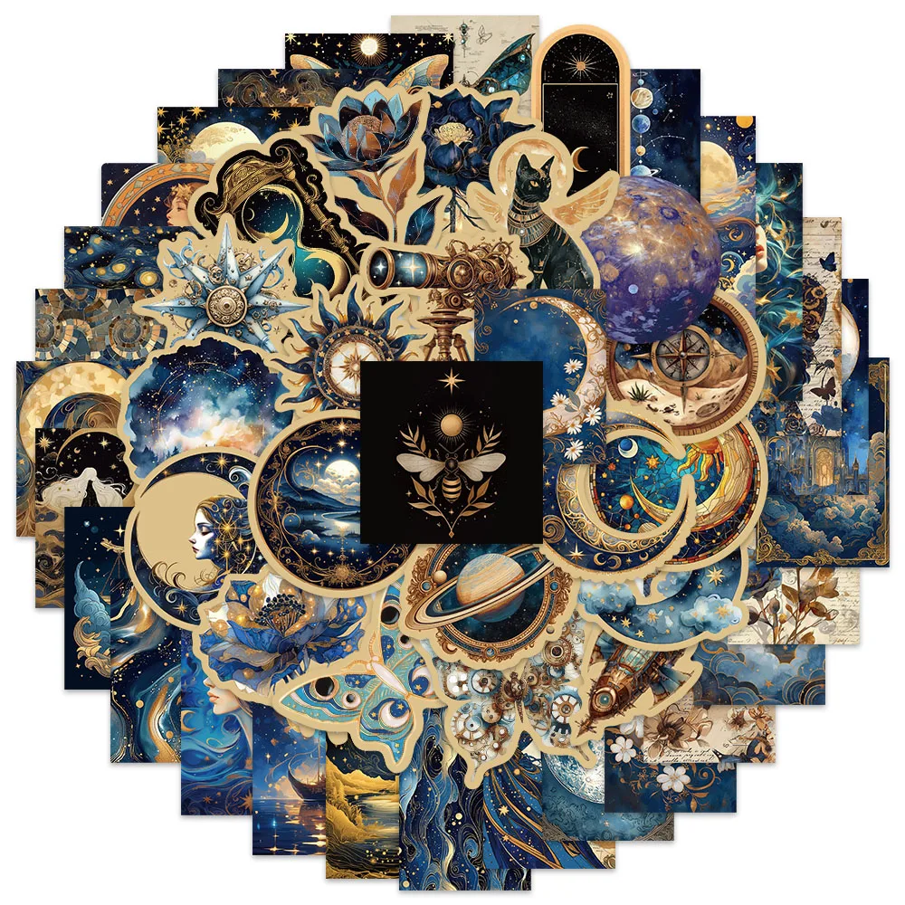 50 Uds. De pegatinas artísticas de universo de lujo estéticas, decoración DIY para ordenador portátil, botella de agua, equipaje, cuaderno, calcomanías de vinilo impermeables