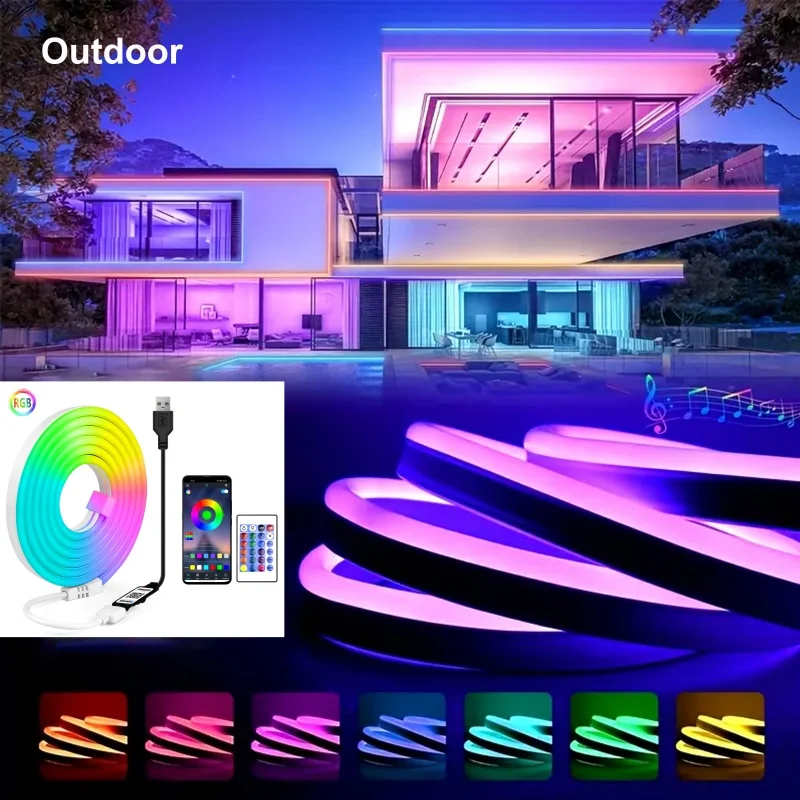 RGB LED النيون قطاع 5 فولت USB بلوتوث APP التحكم عن بعد النيون حبل أضواء ضوء مرن في الهواء الطلق IP67 مقاوم للماء للديكور الداخلي