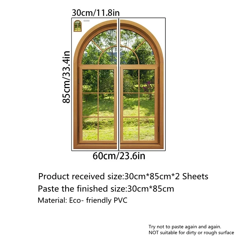 Fake Window Wall Sticker Mural Window Poster Decor Sunny Tree Creative Window Decal Wallpaper for Bedroom Room