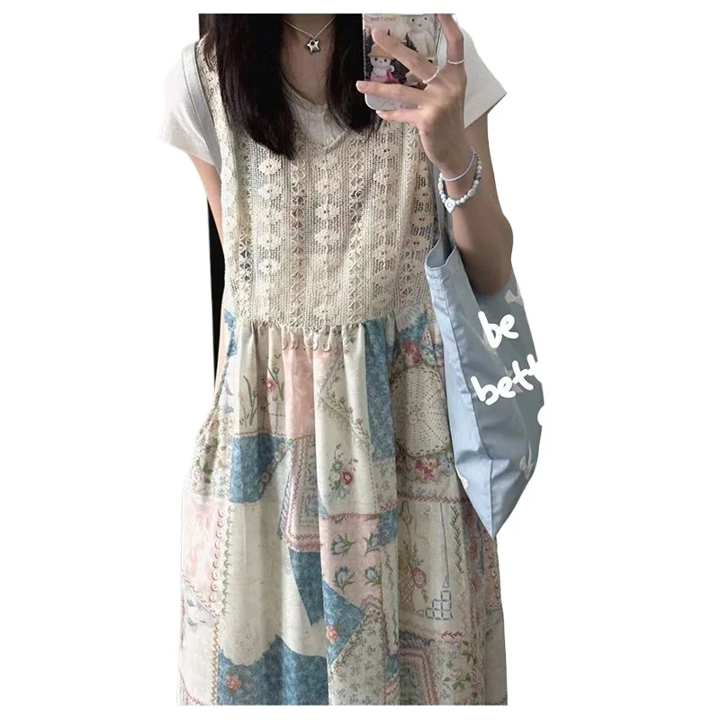 

Богемное платье-жилет в этническом стиле, комплект из двух предметов для женщин, летний комплект без рукавов в стиле пэчворк, пляжный комплект с длинной юбкой для отдыха