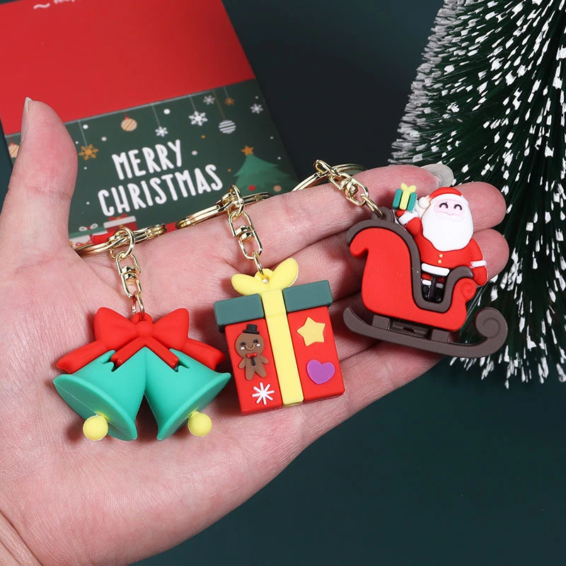 New Cute Cartoon Christmas Keychain Keyring with Santa Claus, Snowman, and Christmas Tree Designs Gifts for Friends and Family