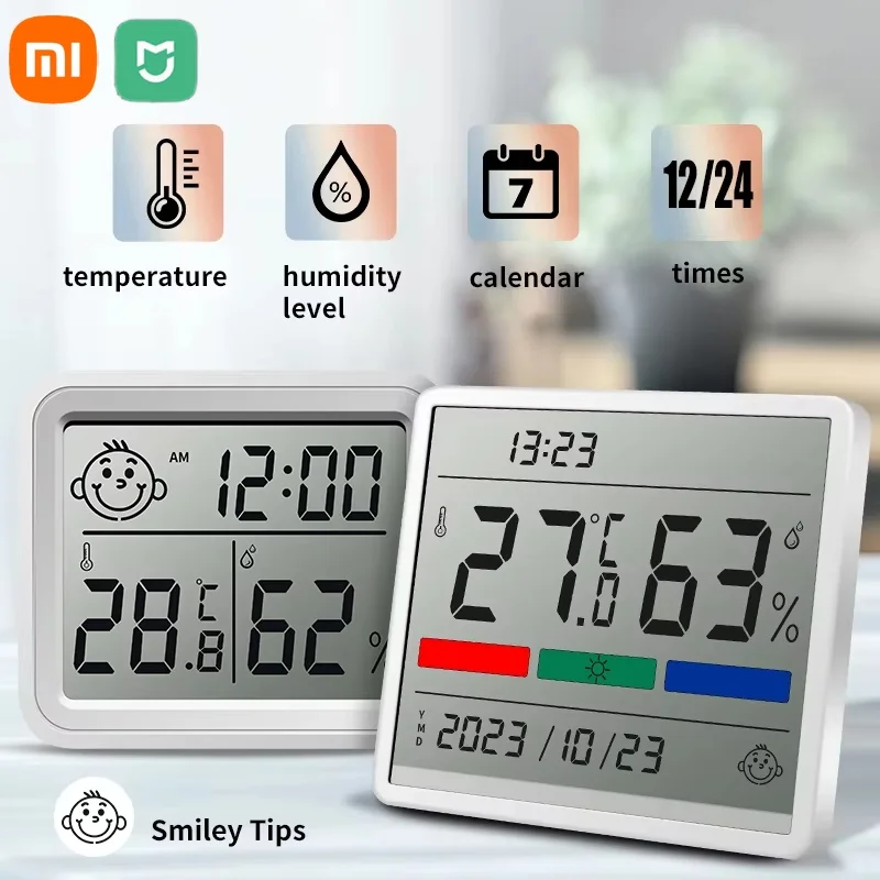 【セール中】Xiaomi 液晶デジタル温度計湿度計目覚まし時計温度湿度表示磁気マウント時計屋内高精度