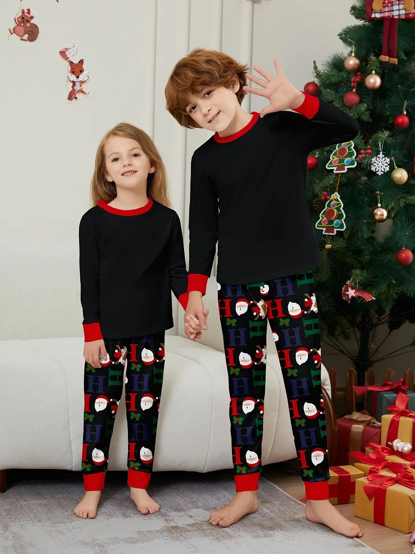 2025 Christmas Matching Family Pajamas  Santa Cartoon Pjs Adult Child Clothing Outfit Set Baby Jumpsuit+Dog Clothes