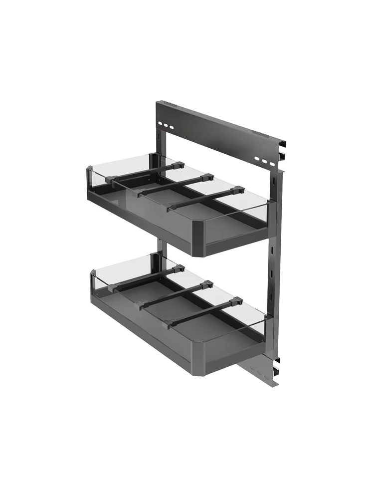 narrow cabinets, pull baskets, space aluminum, glass drawers, side pull-downs, small seasoning baskets, and seam shelves