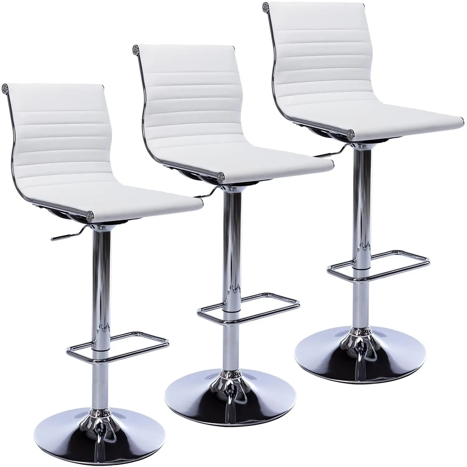 Metal Bar Stool Set of 3 Height Adjustable PU Leather Armless Counter Stool Chrome Base Kitchen Island Bar Dining, Customized