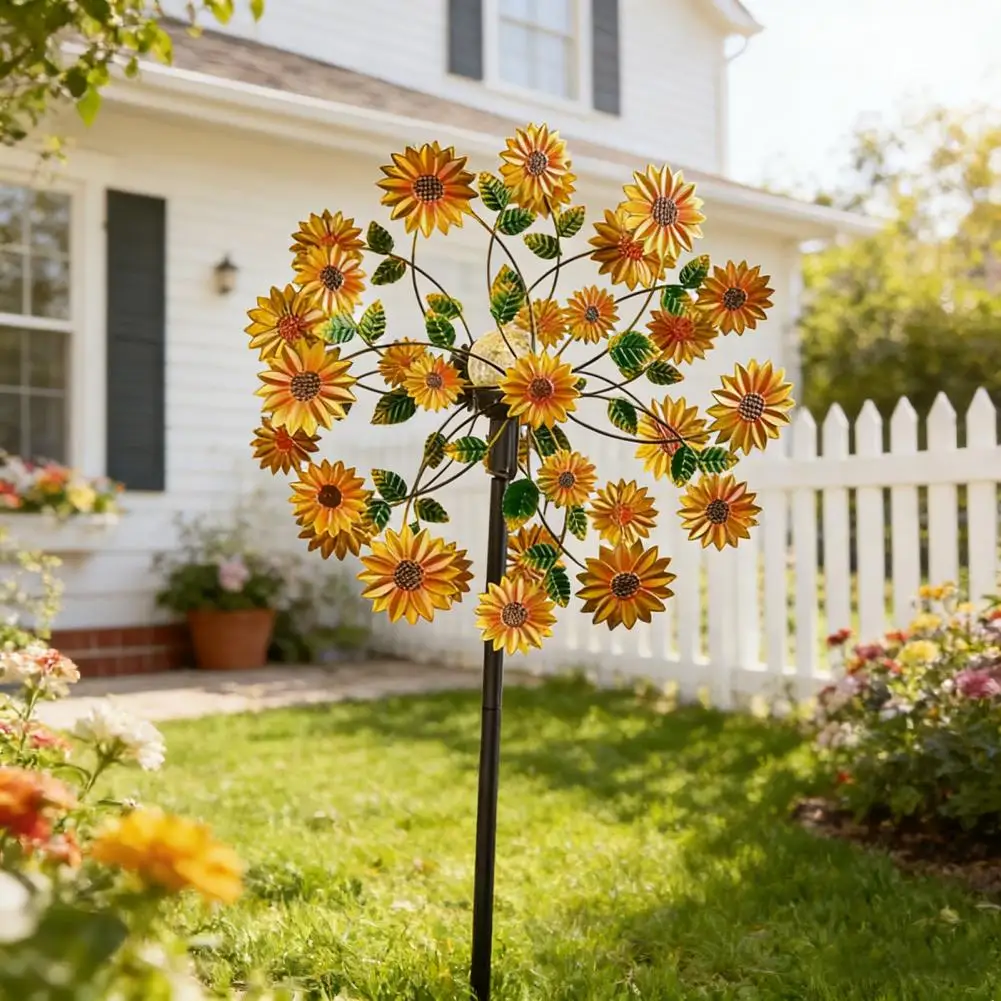 87cm Garden Wind Spinner With Stake Butterflies Birds Flowers Kinetic Windmill 34 Inch Metal Outdoor Sculpture Yard Art Decor