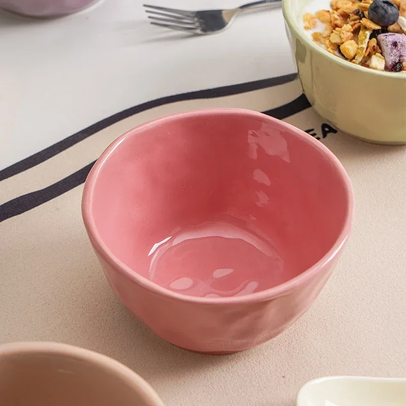 Cream Style 4.7-inch Bowl Household Round Rice Bowl Simple and Creative Solid Color Ceramic Bowl and Tableware