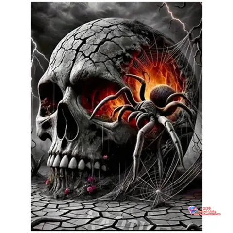 Gothic Skull Spider with Fire and Lightning 5D DIY Diamond Painting Set with Square and Round Diamonds Crafts Home Decor Gifts