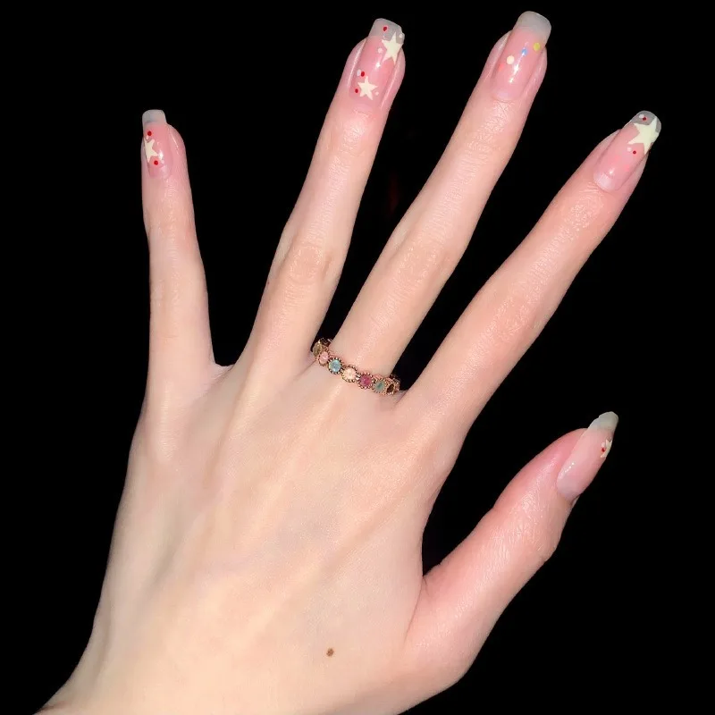 High‑End Rainbow Open Adjustable Statement Ring, Trendy Unique‑Designed Finger Jewelry for Women Dating Casual Decorations