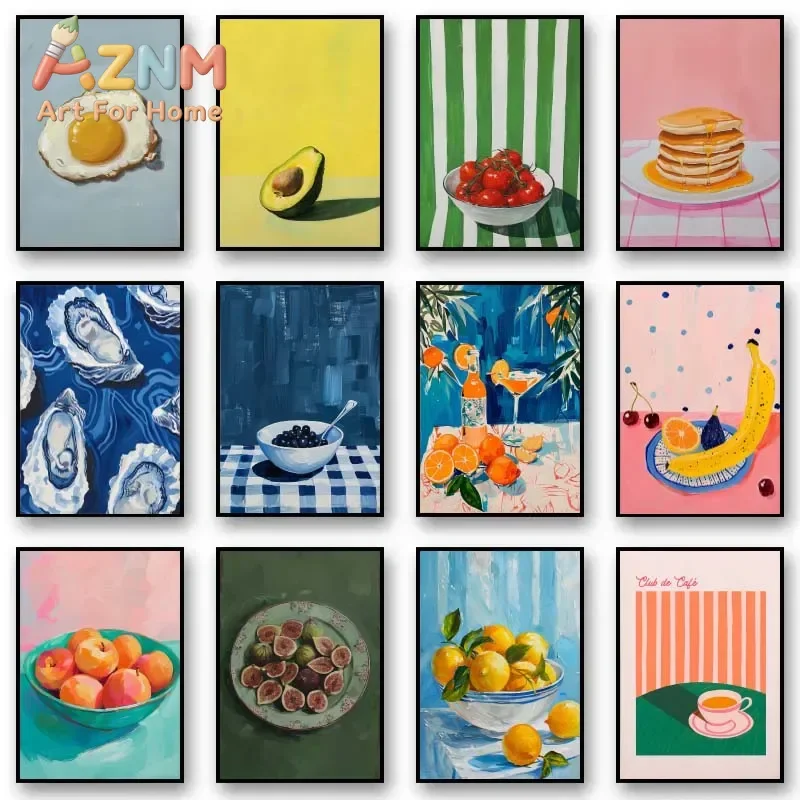 Vintage Dining Fruit Orange Avocado Tomato Coffee Posters and Prints Canvas Painting Wall Art Picture for Food Kitchen Decor