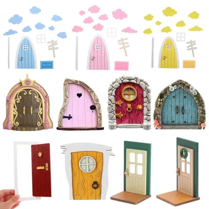 Miniature Fairy Garden Decor DIY Wooden Ornament Craft Fairy Elf Door Kit Gift Xmas Door Decor Dollhouse Accessories