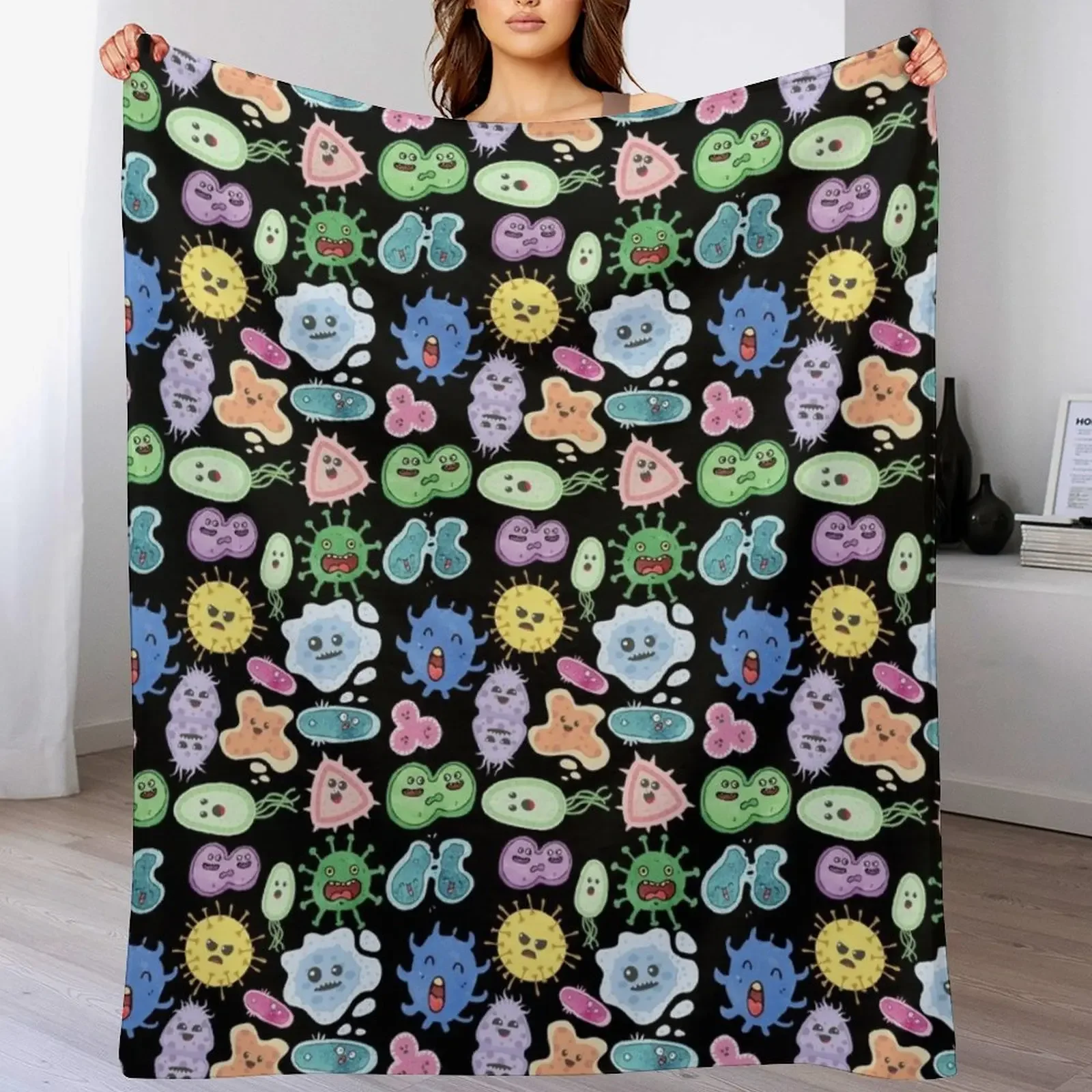 

Cute Microbes Bacteria, Virus, Ecoli MicroBiology Seamless Pattern Sticker Pack. Throw Blanket Polar sofa bed Blankets
